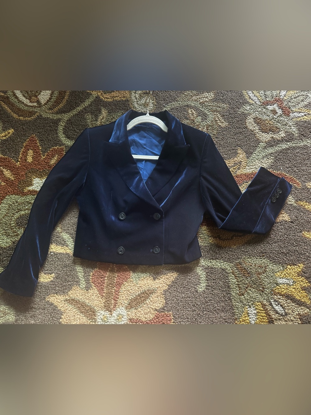Navy Velvet Cropped Double-Breasted Jacket XS